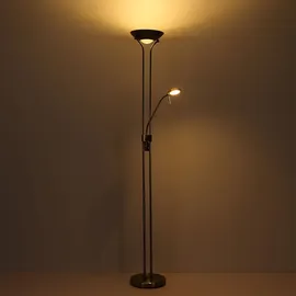 GLOBO LED dimmbar mit Leselampe LED-Stehlampen mit Dimmer, Lesespot flexibel altmessing, 2x LED 16 W 1440 lm, warmweiß, H 180 cm