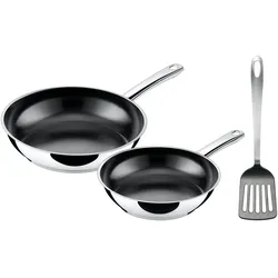 Pfannen-Set SILIT "Talis 3-teilig, mit Pfannenwender, Bratpfanne 24, 20 cm", silber (edelstahlfarben), Ø:24cm, Pfannen, Pfannen-Set, Pfanne Induktion, Edelstahl beschichtet, backofenfest bis 250 Grad
