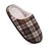 COFACE Herren Rückstellschaum hausschuhe, warme plaid Pantoffeln für manner, flauschig plüsch Gefüttert mit Rutschfeste Gummisohle Braun Khaki Größe 48EU - 48 EU