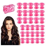 JUBOUEL 40 Stück Silikon Lockenwickler Hitzefreie - 2 Größen Hair Rollers Silikon Lockenwickler Hitzefrei, Groß Magie Ohne Hitze Hair Curler für Lange Kurze Haare (Rosa)