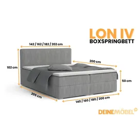 dein schlaf 24 BOXBETT LON IV 160/200 in Cord Hellgrau H4 - Hellgrau/Creme/Beige/Grau/Schwarz