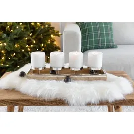 Edzard Adventskranz Lille (Höhe 9 cm, Länge 45 cm), Edelstahl und Mangoholz, für 4 Kerzen ø 8 cm