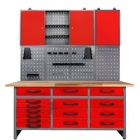 Ondis24 Werkstattset 160cm Werkbank rot Metall Werkzeugschrank Lochwand Hakenset