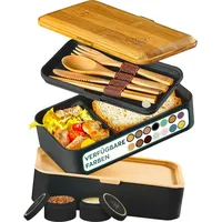 Umami Lunchbox mit Besteck, 2 Saucenbehältern als Brotdosen Salat, Snack Bento Box, Auslaufsicher Brotdose Erwachsene, Inkl. Zubehör Brotdose mit Fächern für Meal Prep