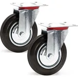 Wiltec Lenkrollen Set 2x Transportrolle mit Vollgummirad Ø200mm bis 150kg pro Rad mit Metallfelge und Anbauplatte, leiser Lauf, Transportrollen Möbelrollen