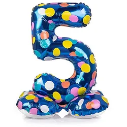 Folienballon "5", stehend, blau/bunt