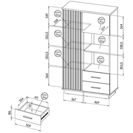 Feldmann-Wohnen Highboard 90 x 159 x 40 cm Wotan Eiche schwarz / Braun