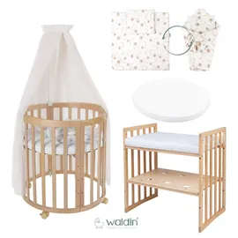 Waldin Babybett OWAL Kinderbett 7in1 mit Matratze, mitwachsendes Kinder-Bett