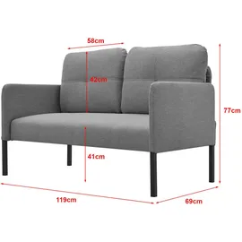 [en.casa] Sofa, + Bettsofa, Sofa Reichling 2-Sitzer Grau 2-Sitzer