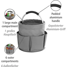 Maximex Reinigungs Caddy, Putztasche mit 6 Außenfächern, 16 l Hauptfach, stabiler Organizer für Putzmittel und Zubehör, gepolsterter Tragegriff, faltbar, wasserabweisend, Ø 28 x 26,5 cm,Polyester,Grau