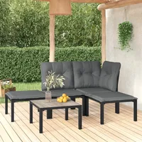 Ankonbej 5-tlg. Garten-Lounge-Set Schwarz und Grau Poly Rattan - Schwarz/Grau/Dunkelgrau