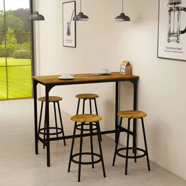 Homcom Bartisch mit Barhocker Set 5-tlg. 120 x 75 x 40 cm Rustikal-Braun