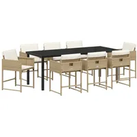 VidaXL 9-teiliges Garten-Essset mit Kissen Beige Poly-Rattan