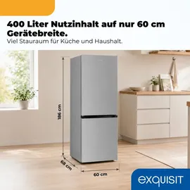Exquisit KGC5400-130-NF-040D Kühl-Gefrierkombination (400 l, 1860 mm hoch, Grau)