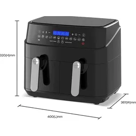 Epiq XXL Doppel Heißluftfritteuse 9 Liter (2x 4,5Liter) zwei separat gesteuerten Frittier-Körben / Cool-Touch-Griffen... - Schwarz