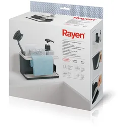 Rayen Spülbecken-Organizer, Premium-Reihe, Abtropfschale, leicht zu reinigen, Fächer, Seifenspender, Hellgrau