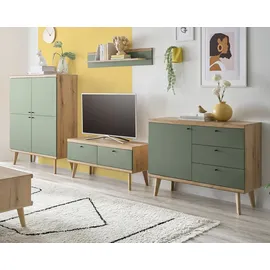 furn.design Wohnwand Anbauwand Eiche Salbei Schrankwand Set 4-tlg skandinavisch 341 cm Juna