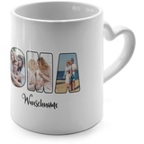 PhotoFancy® - Herztasse 'OMA' - Personalisierte Fototasse mit eigenem Foto und Text - Tasse mit Herz-Henkel selbst gestalten - Weiß