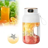 1.2L Tragbarer Mixer für Smoothies und Shakes, mit 10 Klingen, 3000mAh Akku Tragbarer Smoothie Maker Akku, Anti-Rutsch-Griff, Digitalanzeige Mini Standmixer für Reisen, Küche (Weiß)