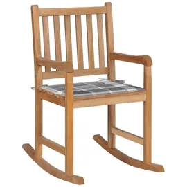 vidaXL | Schaukelstuhl mit Grauem Karomuster-kissen Massivholz Teak