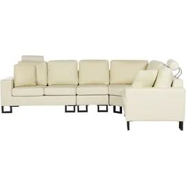 Beliani Ecksofa 6-Sitzer STOCKHOLM Echtleder Hellbeige linksseitig