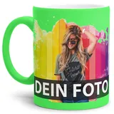 Tasse selbst individuell gestalten/Personalisierbar mit eigenem Foto Bedrucken/Fototasse/Motivtasse/Werbetasse/Firmentasse mit Logo/Außen Neongrün Matt