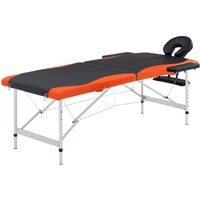 vidaXL Massagetisch Klappbar 2 Zonen mit Tragetasche Therapie Massageliege Massagebank Kosmetikliege Therapieliege Massage Liege Aluminium Schwarz Orange