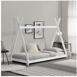 en.casa Kinderbett, »Onejda« Kinderbett Tipi Bett aus Kiefernholz 90x200cm Weiß weiß 96 cm x 208 cm x 163 cm