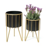 DanDiBo Ambiente DanDiBo Blumenhocker mit Topf Metall Gold Schwarz Rund 2er Set Blumenständer 96039 Blumensäule Modern Pflanzenständer Pflanzenhocker