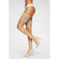 Halterlose Feinstrümpfe LASCANA, Damen, Gr. 48-50, beige (natur), Polyamid, Elasthan, normal, Socken, mit breitem Spitzenband in 20 DEN
