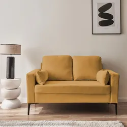 Sofa mit ockerfarbenem Cordbezug - Bjorn - Fixes 2-Sitzer-Sofa, gerade, Metallfüße