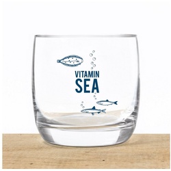 Bow & Hummingbird Whiskyglas Kristallglas Vitamin Sea, Kristallglas blau|weiß