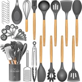 34-teiliges Silikon-Küchenutensilien-Set, hitzebeständiges Utensilien-Set mit hochwertigen Edelstahl-Griffen zum Kochen und Backen, Antihaft-Pfannenwender, Küchenhelfer, Kochgeschirr-Set (grau)