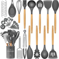 34-teiliges Silikon-Küchen-Kochutensilien-Set, hitzebeständiges Utensilien-Set mit Premium-Edelstahl-Griffen zum Kochen und Backen, Antihaftspatel, Küchenhelfer, Kochgeschirr-Set (grau)