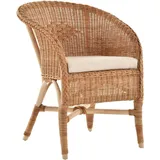 Klassischer Rattan Flechtsessel Korbstuhl Club-Sessel mit Polster (Natur)