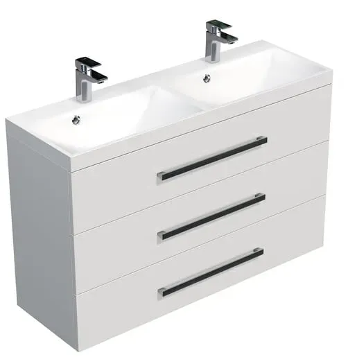 SAT Cube Way Badezimmerschrank mit Doppelwaschtisch 120x76,5x40 cm weiß glanz CUBE21203BL