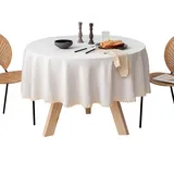 FANIVIN Cotton Linen Tischdecke Tischtuch Tischwäsche Couchtisch Küchentischabdeckung Tafeltuch Waterproof Rund Beige Durchmesser 160cm