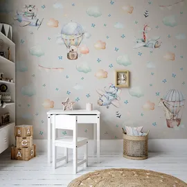 Muralo Sticker Set für Mädchen und Jungen - Aquarell Aufkleber Wandsticker Tattoo für Kinderzimmer - Wandaufkleber Tiere in den Wolken Motiv - Br.120cm x Hö.60cm