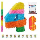 relaxdays Papierdekoration 4tlg. Pinata Set Zahl 4 blau|grün|orange