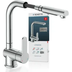 Schütte Küchenarmatur LONDON, Niederdruck Armatur Küche, Wasserhahn Küche ausziehbar, Mischbatterie Küche in Chrom