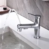 Waschtischarmatur, Wasserhahn Bad,Kaltes & Heißes waschamatur waschbecken, Wasserhahn Waschbecken für Badezimmer, Einhandmischer Waschbeckenarmatur,Wasserhahn Bad mit Ausziehbar Brause Chrom
