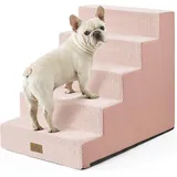 Breite Hundetreppe für kleine Hunde, 60 cm hohe Haustiertreppe für Hochbett Auto, rutschfeste Hundetreppe für alte Katzen, Welpen, kleine mittelgroße Hunde, 75x50x60cm, 5 Etagen, Rosa