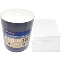 MP-Pro DVD-R Rohlinge 4,7 GB Smart-Glossy Inkjet Printable Weiß Glänzend Bedruckbar - 100er Spindel mit Papier-CD-Hüllen