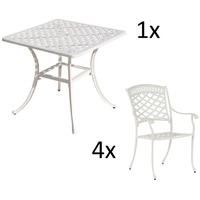 Inko 5-teilige Sitzgruppe Aluminium Guss weiß Tisch 80x80cm mit 4 Sesseln Tisch 80x80 cm mit 4x Sessel Urban