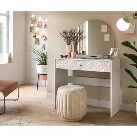 inn.furn Schminktisch Relief (Frisiertisch in weiß mit Schublade, 90 x 133 cm), glänzende 3D-Front weiß