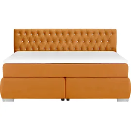 LEONIQUE Boxspringbett LEONIQUE "Rumba", gold (goldfarben), B:190cm L:213cm, Samtoptik (100% Polyester), Komplettbetten, Boxspringbett Seniorenbett Polsterbett, Taschenfederkern-Matratze in Härtegrad 3, in 4 Breiten, incl. Topper