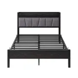 HOMERECOMMEND Metallbett mit 2 USB-Anschlüssen und LED Beleuchtung (1-tlg., Ohne Matratze), Jugendbett Bettgestell 140 x 200 cm schwarz