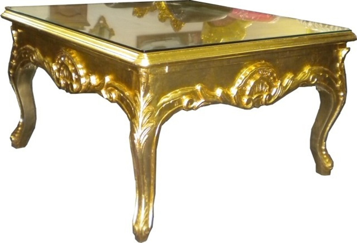 Casa Padrino Barock Couchtisch 70 x 70 cm Gold - Couch Tisch - Wohnzimmer Tisch - Beistell Tisch - Möbel