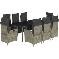 VidaXL 9-tlg. Garten-Essgruppe mit Kissen Grau Poly Rattan