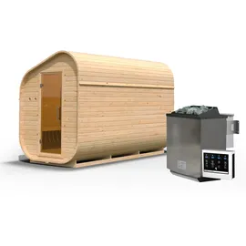 Karibu Fasssauna Asymmetrisch 3 inkl. 9 kW Bio-Kombiofen + ext. Steuerung